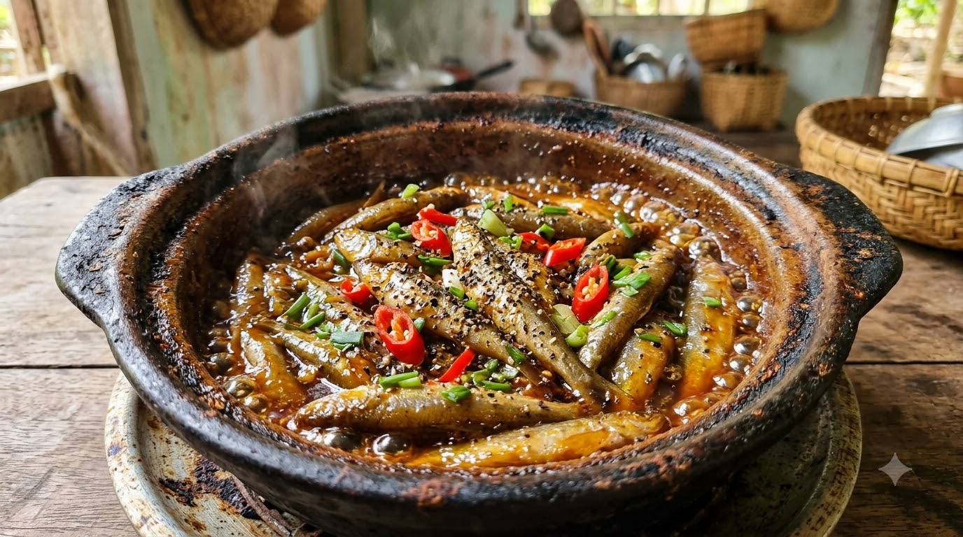 Biến tấu món cá linh kho với tiêu đen, ớt tươi và gia vị miền Tây Các phần cá linh kho được nêm tiêu, ớt và hành lá với lượng khác nhau tùy khẩu vị gia đình