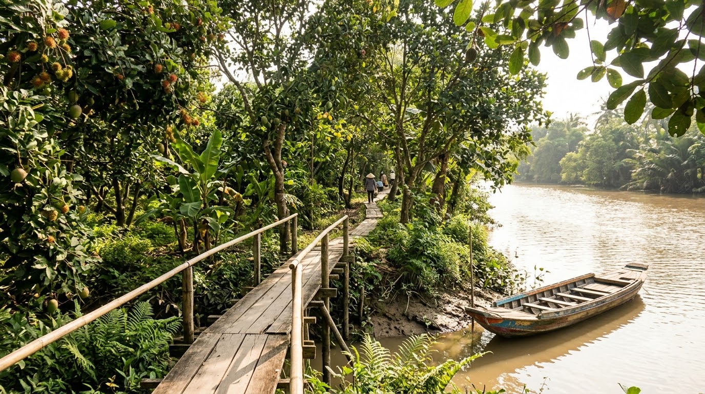 Đò chở khách qua sông Hậu từ bến Cô Bắc đến cù lao Cồn Sơn